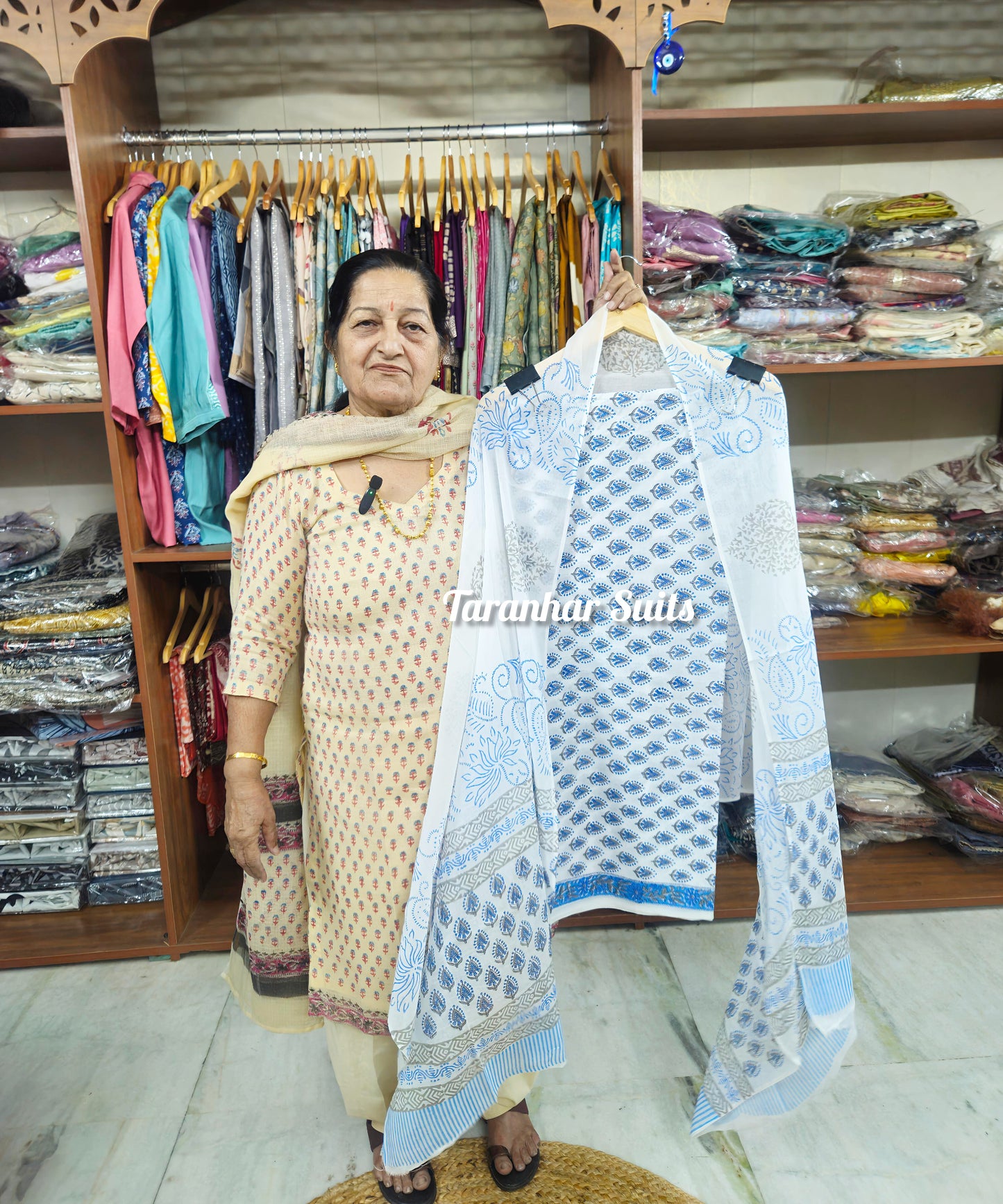 Sky Blue Handblock Printed Cotton Suit Material