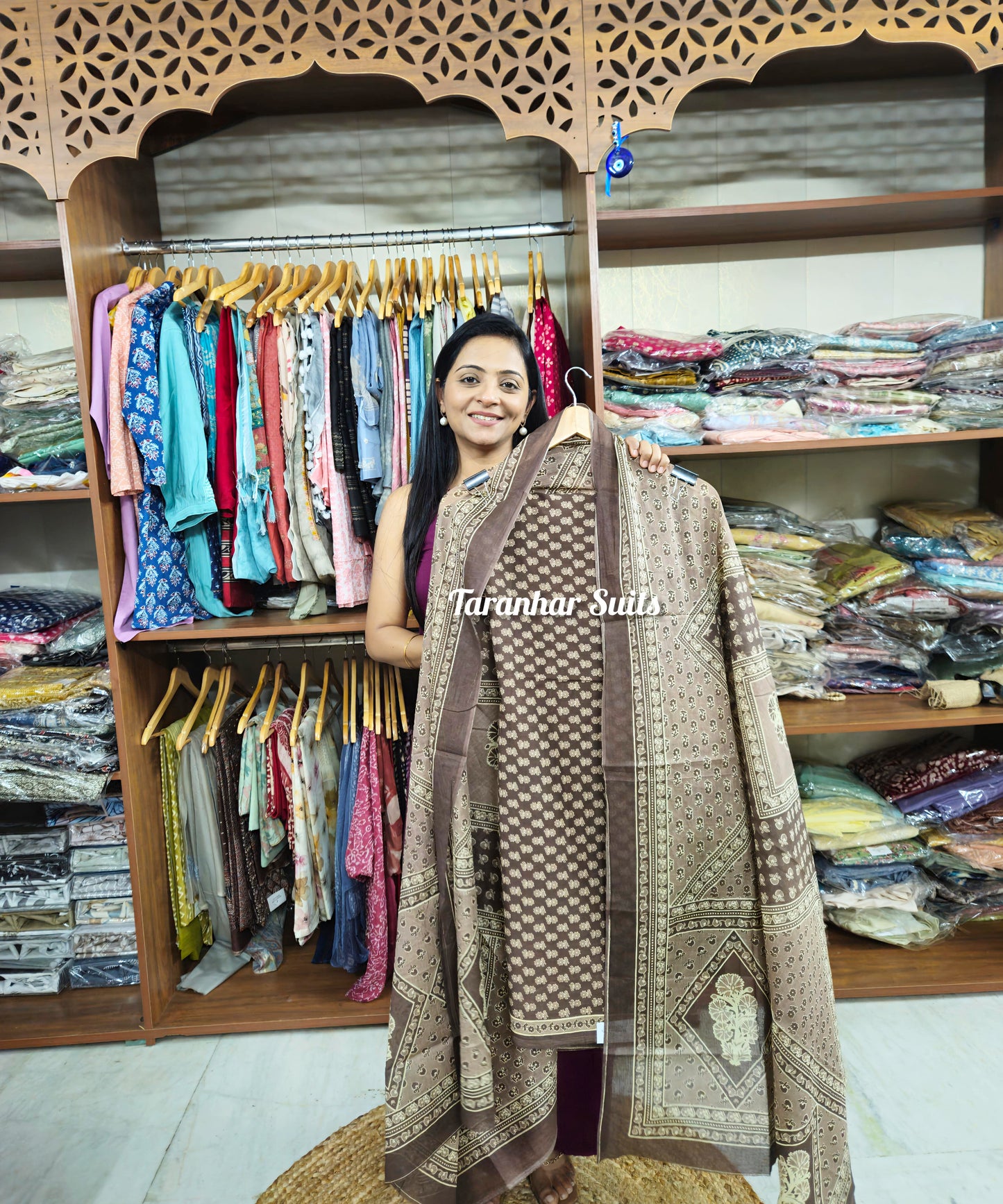 Traditonal Handblock Printed Cotton Suit Material - Unstitched