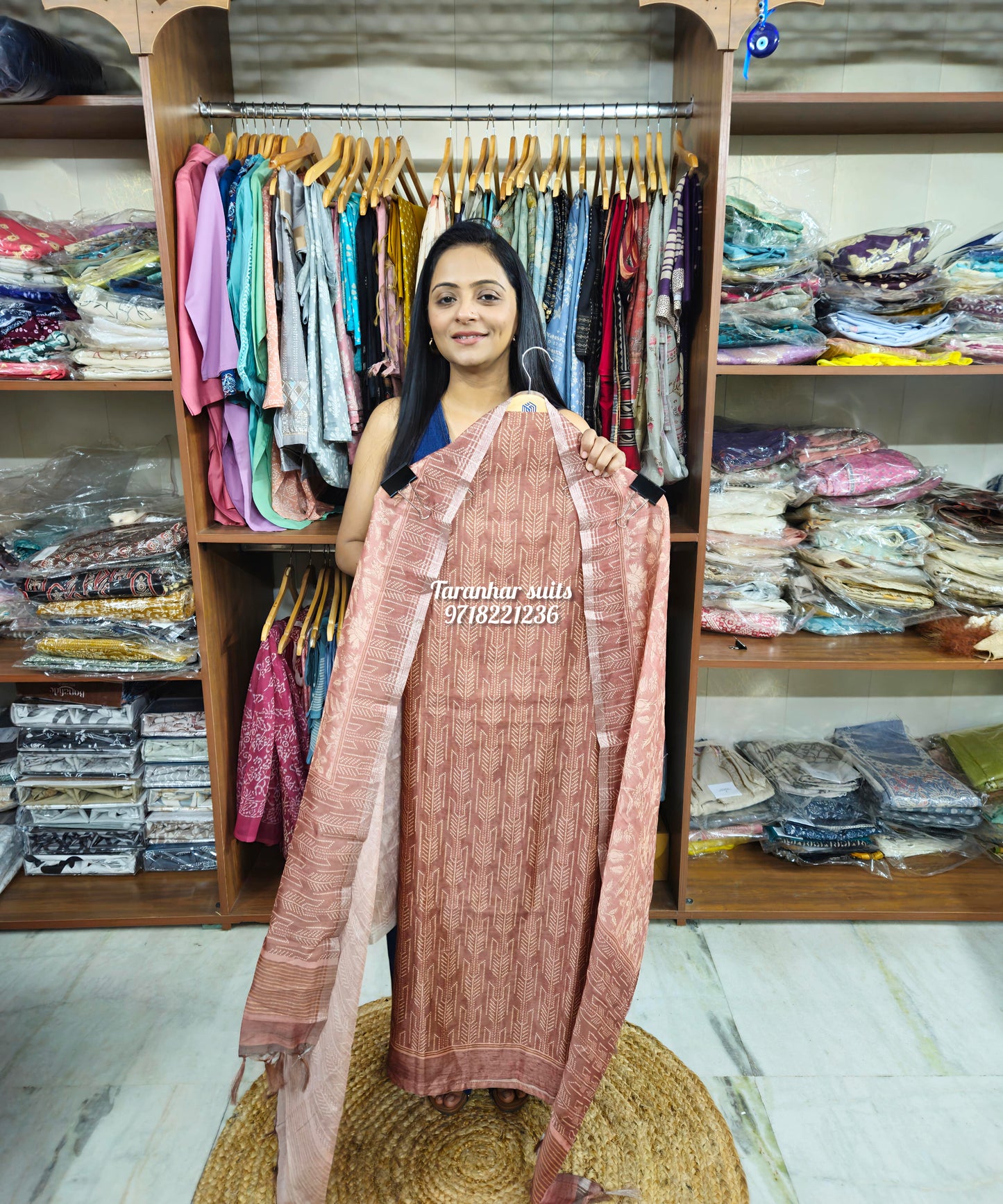 Maheshwari silk Party Wear Suit Fabric and maheshwari dupatta (Peach)