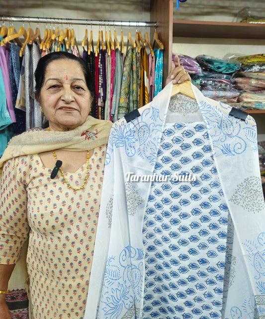 Sky Blue Handblock Printed Cotton Suit Material