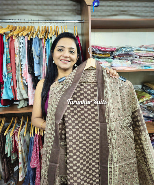 Traditonal Handblock Printed Cotton Suit Material - Unstitched