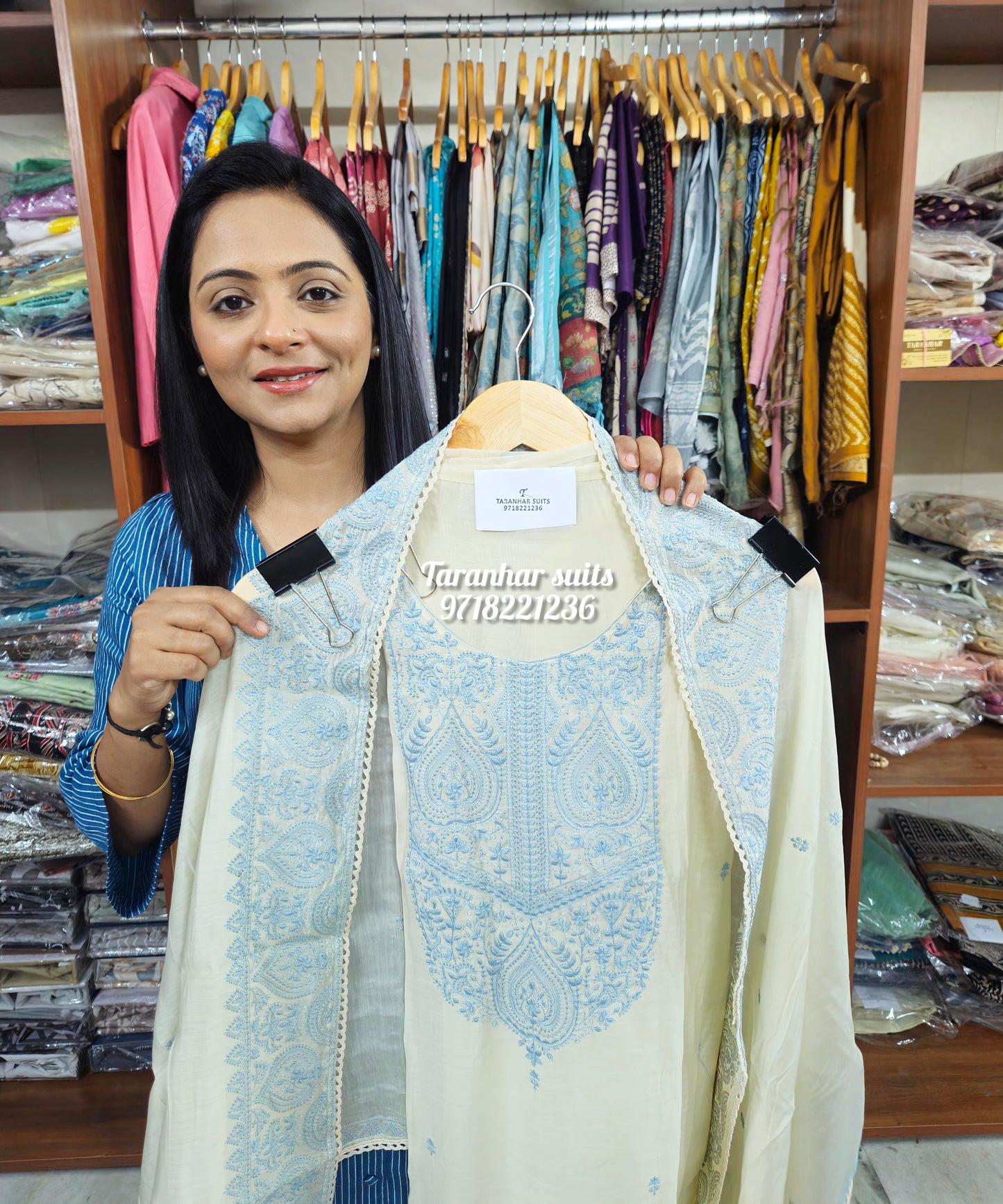 Cream Pure Mul Cotton Embroidery Suit