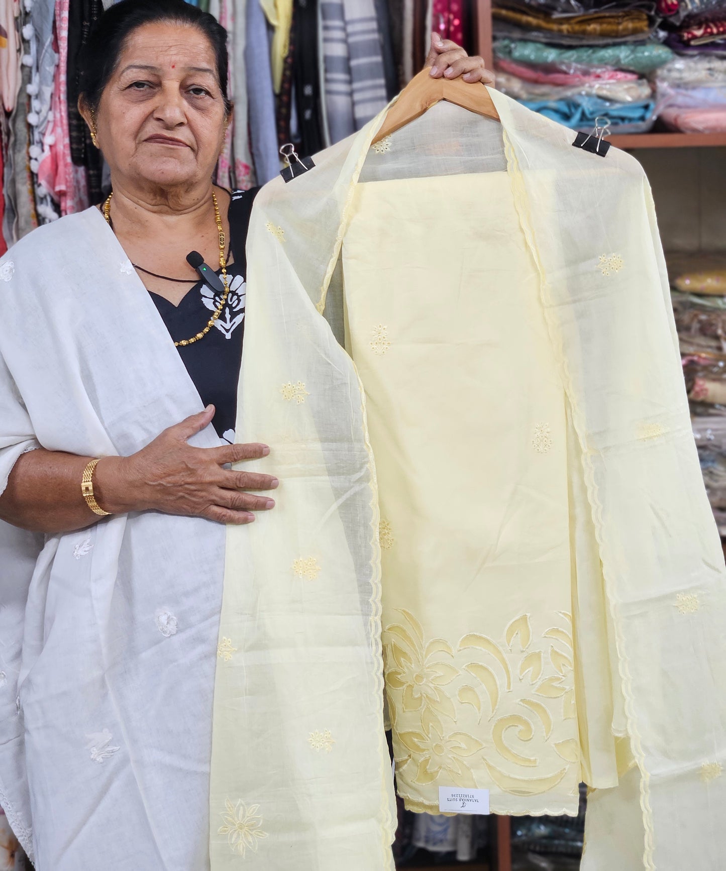 Premium Mulcotton Cutwork Suit  - Yellow