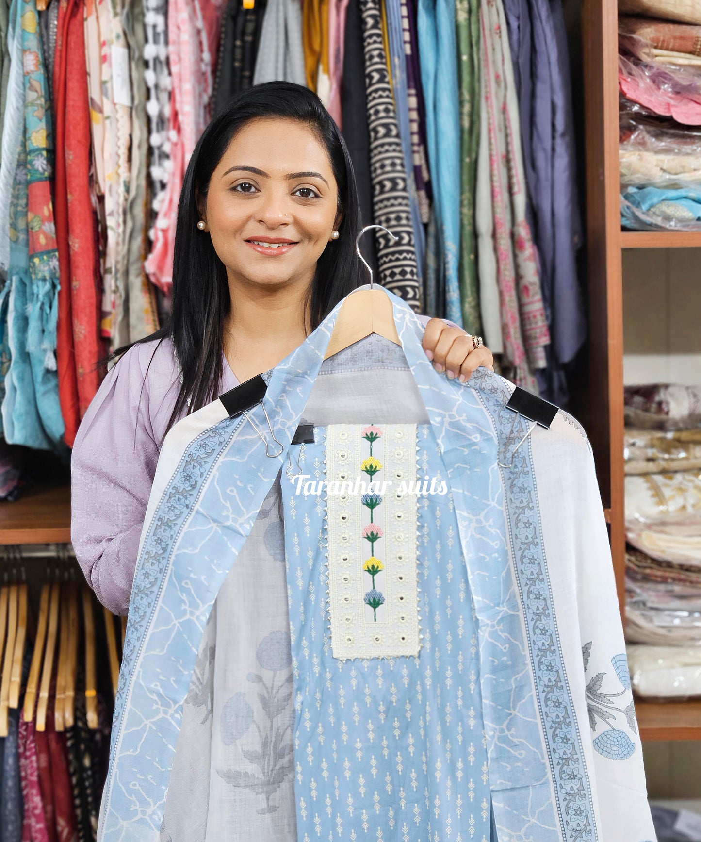Women’s Pure Cotton Suit Material-Blue