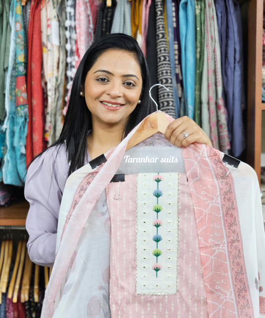 Women’s Pure Cotton Unstiched Suits -Pink