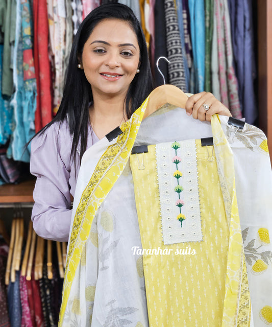 Women Cotton Suits With Dupatta-Yellow