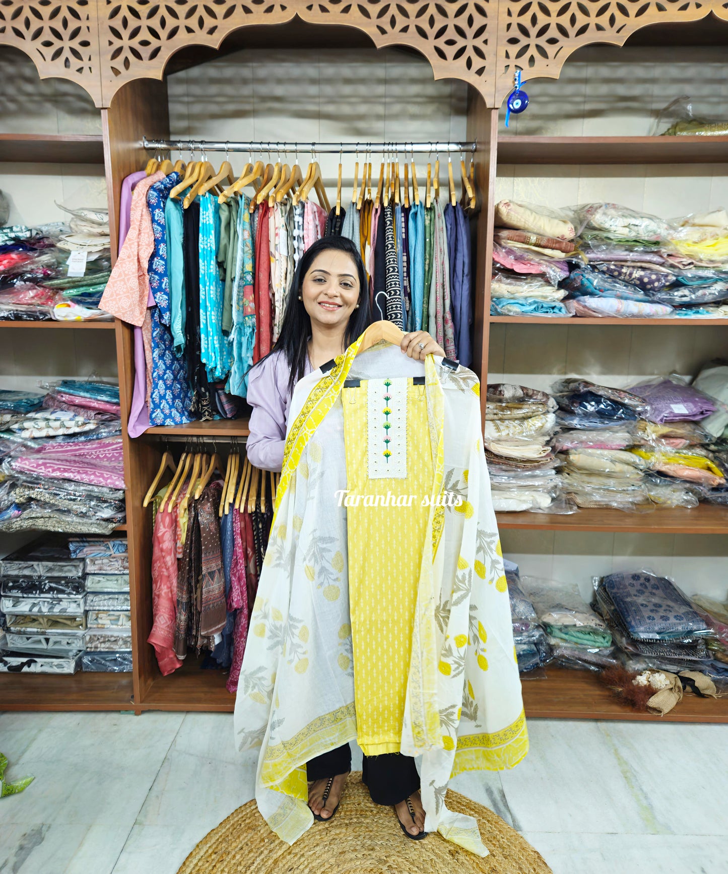 Women Cotton Suits With Dupatta-Yellow