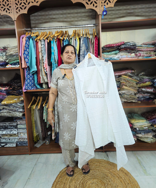 White Chikankari Cotton Suit With Dupatta