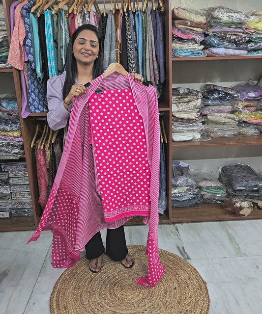Yellow Polka Dot Handblock Printed Cotton Suit Material